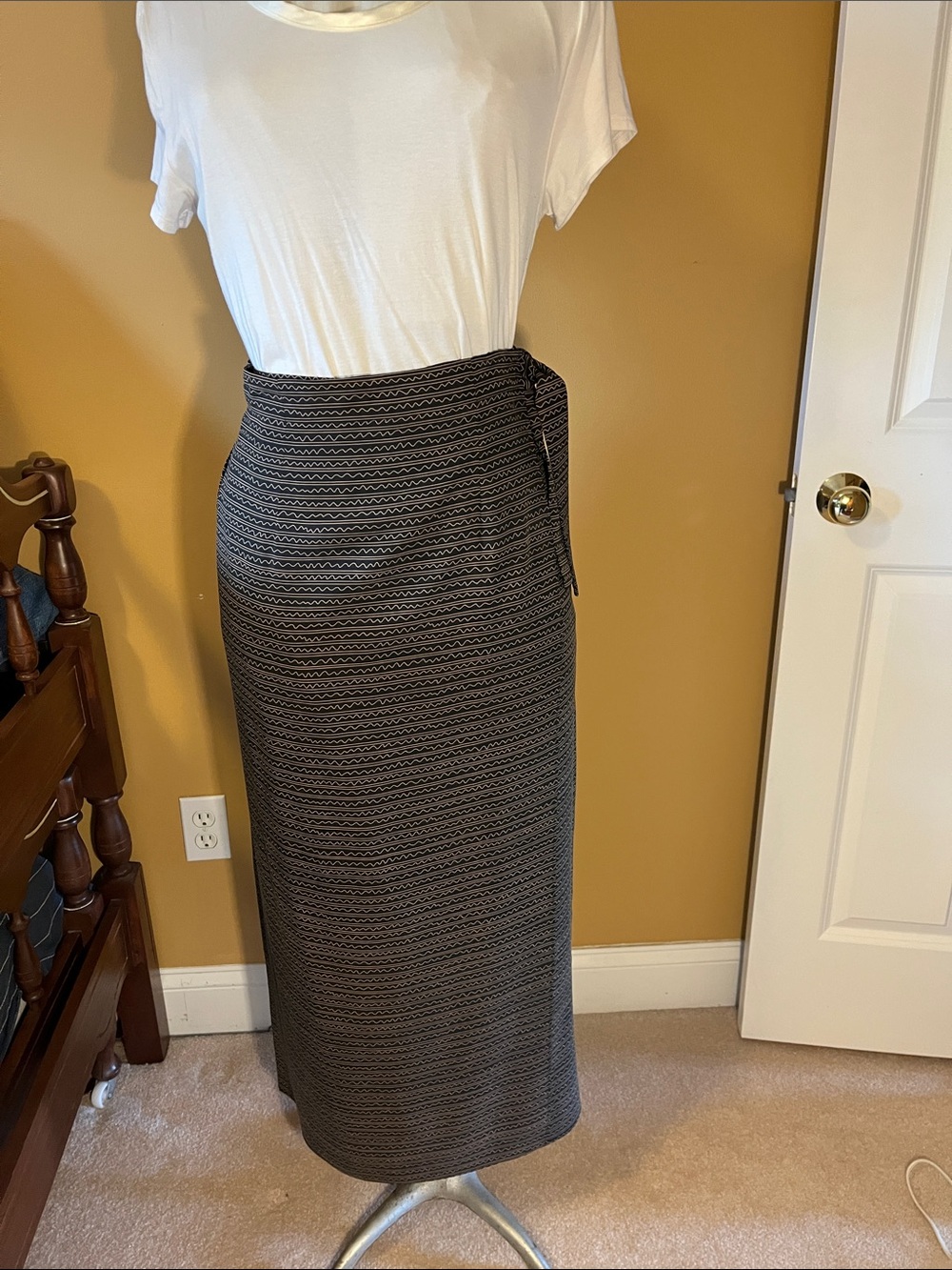Finity Black and beige Striped Maxi Skirt with Side Tie